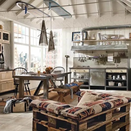 Classical linear kitchen 1956 in steel and wood by Marchi.