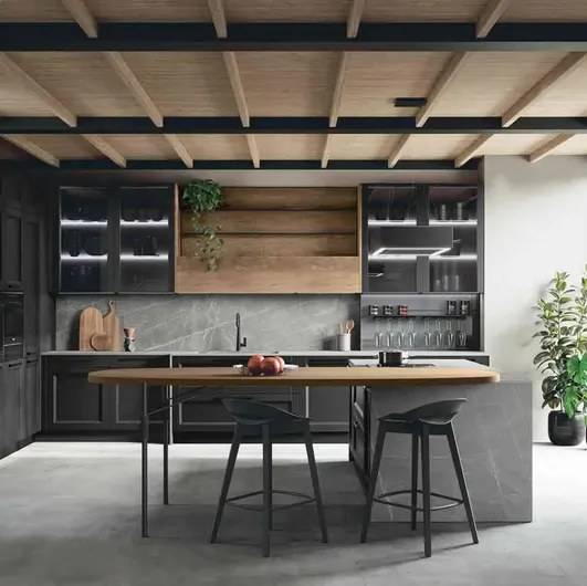 Classic Kitchen with Beverly 02 island in lacquered Ash by Stosa