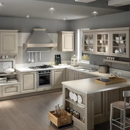 Classic kitchen in oak with Bolgheri 02 peninsula by Stosa.