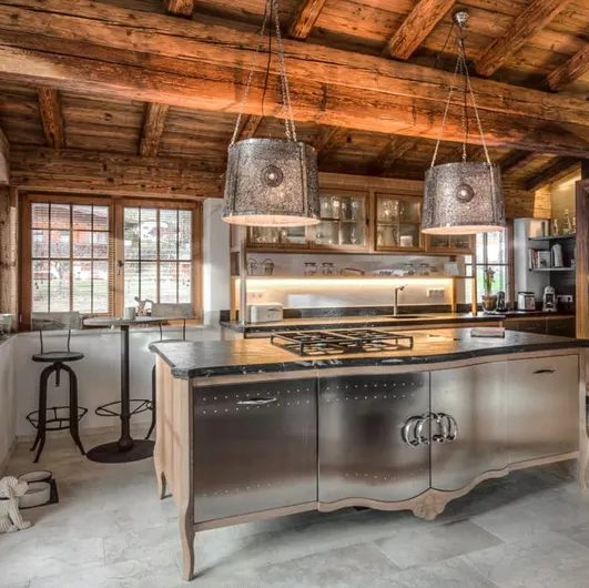 Classic Dechora kitchen with steel and wood island by Marchi.