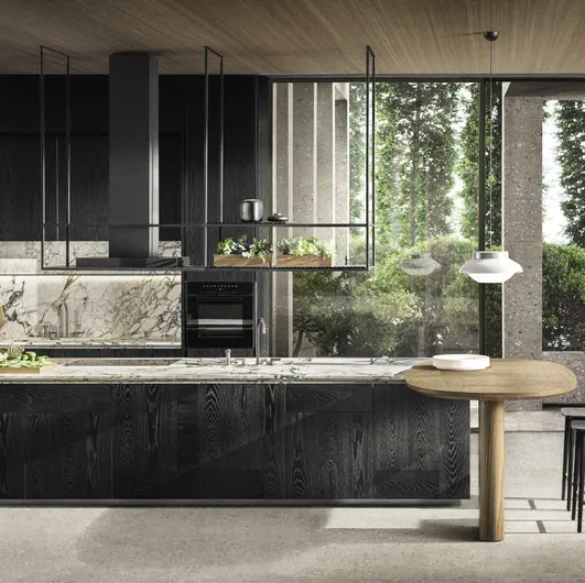 Design Kitchen with Intersection Island in Black Oak with Molteni & C marble top