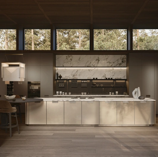 Design Kitchen with Physis island in Bronze lacquer and Iris by Molteni & C