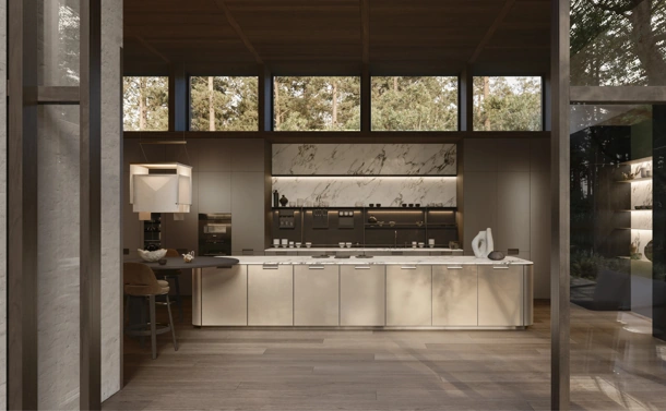 Design Kitchen with Physis island in Bronze lacquer and Iris by Molteni & C