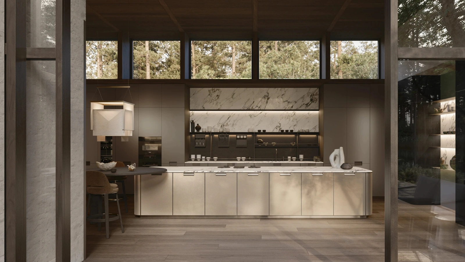 Design Kitchen with Physis island in Bronze lacquer and Iris by Molteni & C