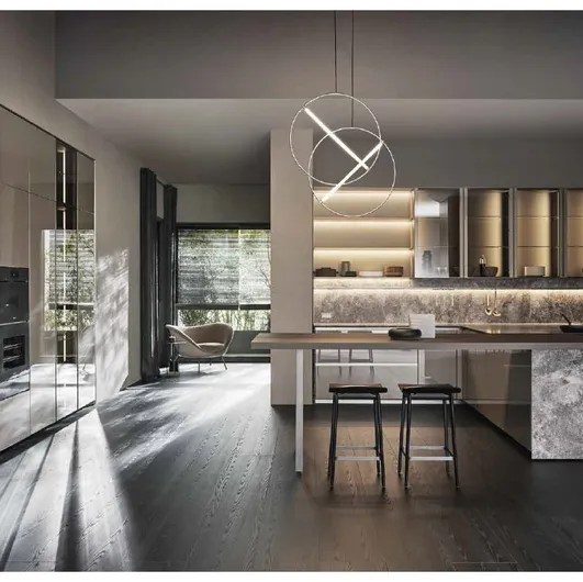 Design kitchen with peninsula Prime in glossy lacquered Clay and Stone by Molteni & C