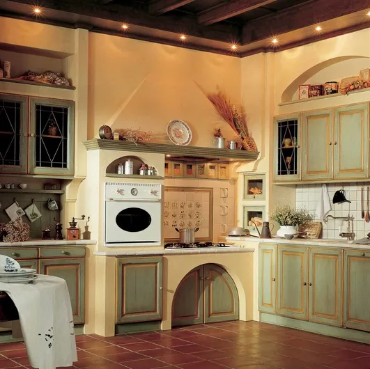 Lacquered Granduca by Marchi corner masonry wooden kitchen.