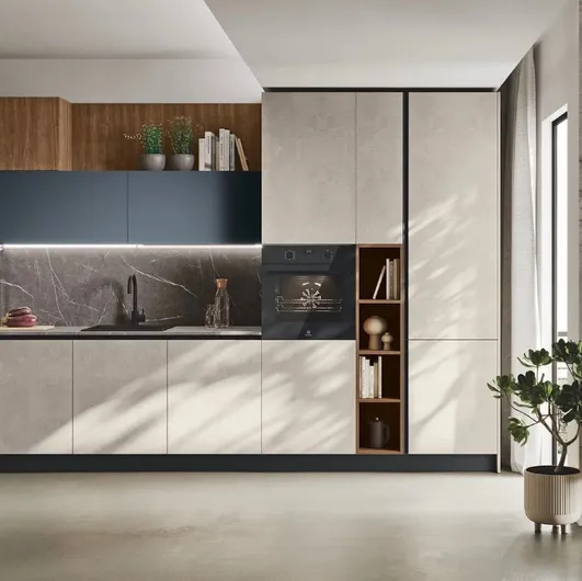 Modern corner kitchen Art-Kaya 06 in textured concrete by Stosa.