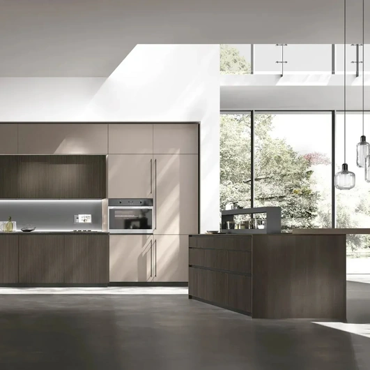 Modern Kitchen with Metropolis 03 Island in Oak and Pet by Stosa