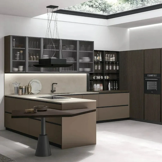 Modern Kitchen with Metropolis 10 Peninsula in Pet Coffee and Rovere Conero by Stosa