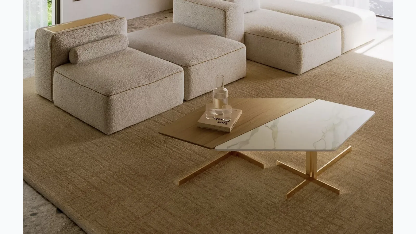 Bento wooden coffee table with SuperMarble by Bontempi