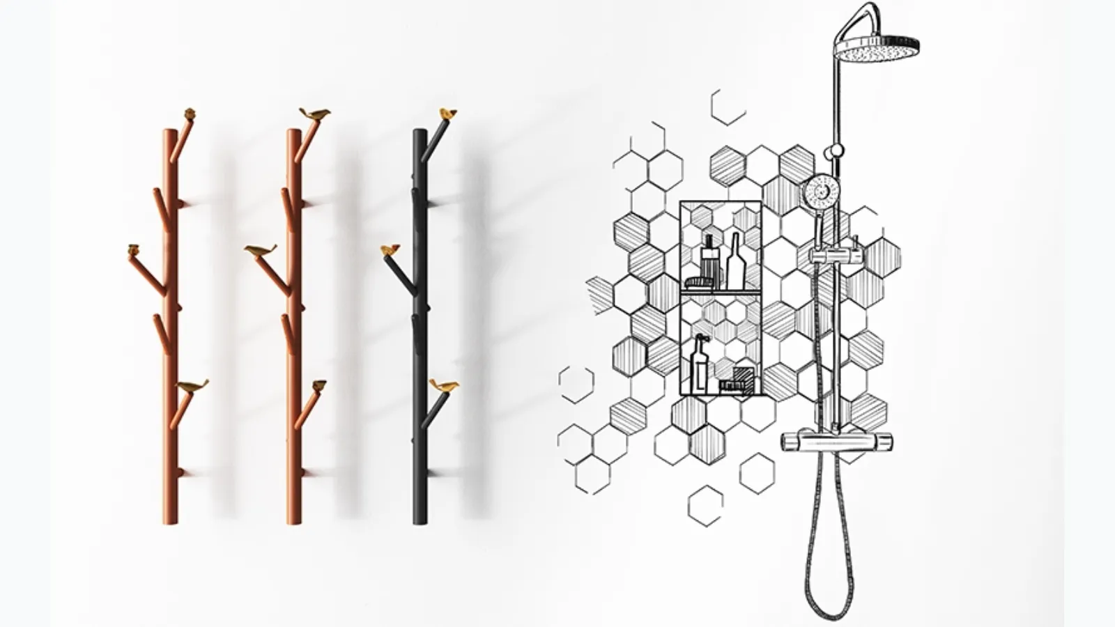 Bird Watch Hanger ash wood coat rack with brass casting birds by Minotti Italy