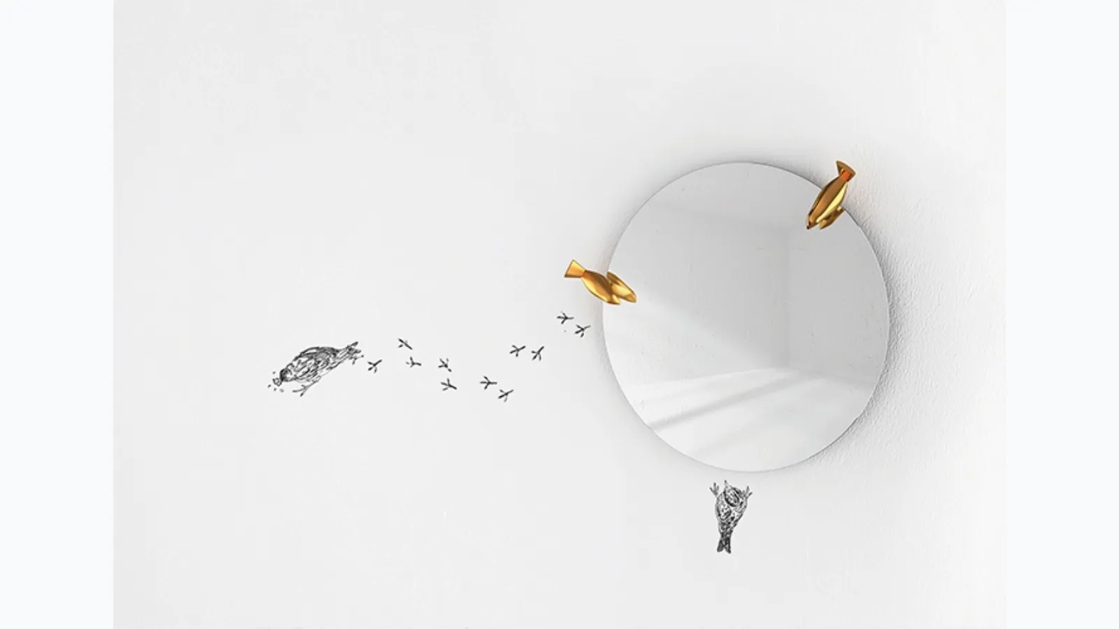 Mirror coat rack Bird Watch Mirror with brass casting little birds by Minotti Italy