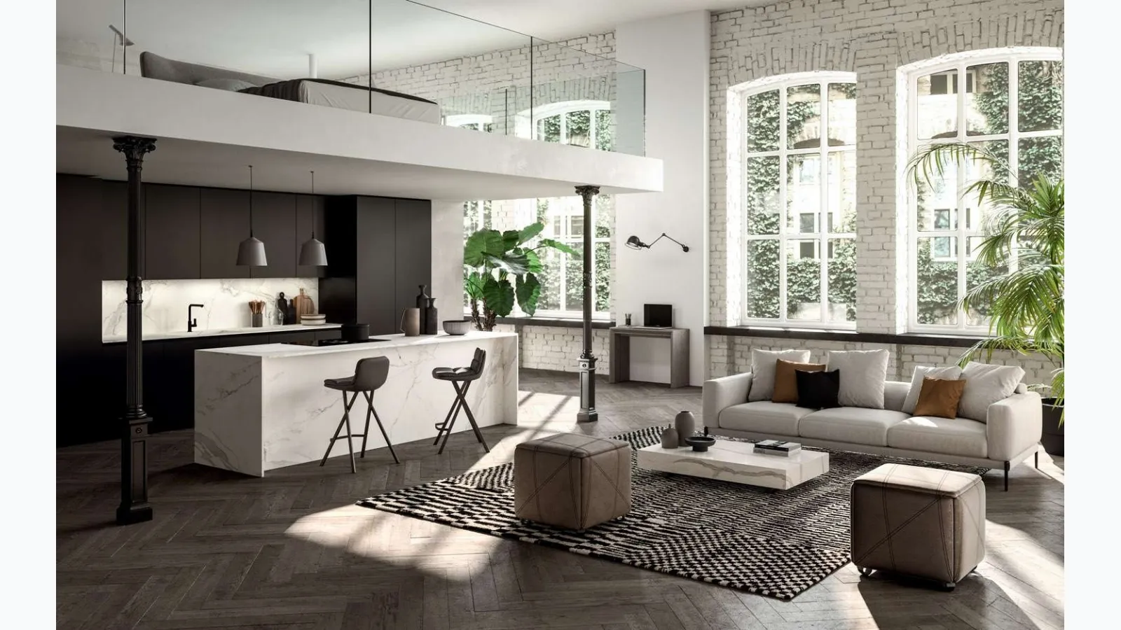 Convertible coffee table Box in marble glass by Ozzio