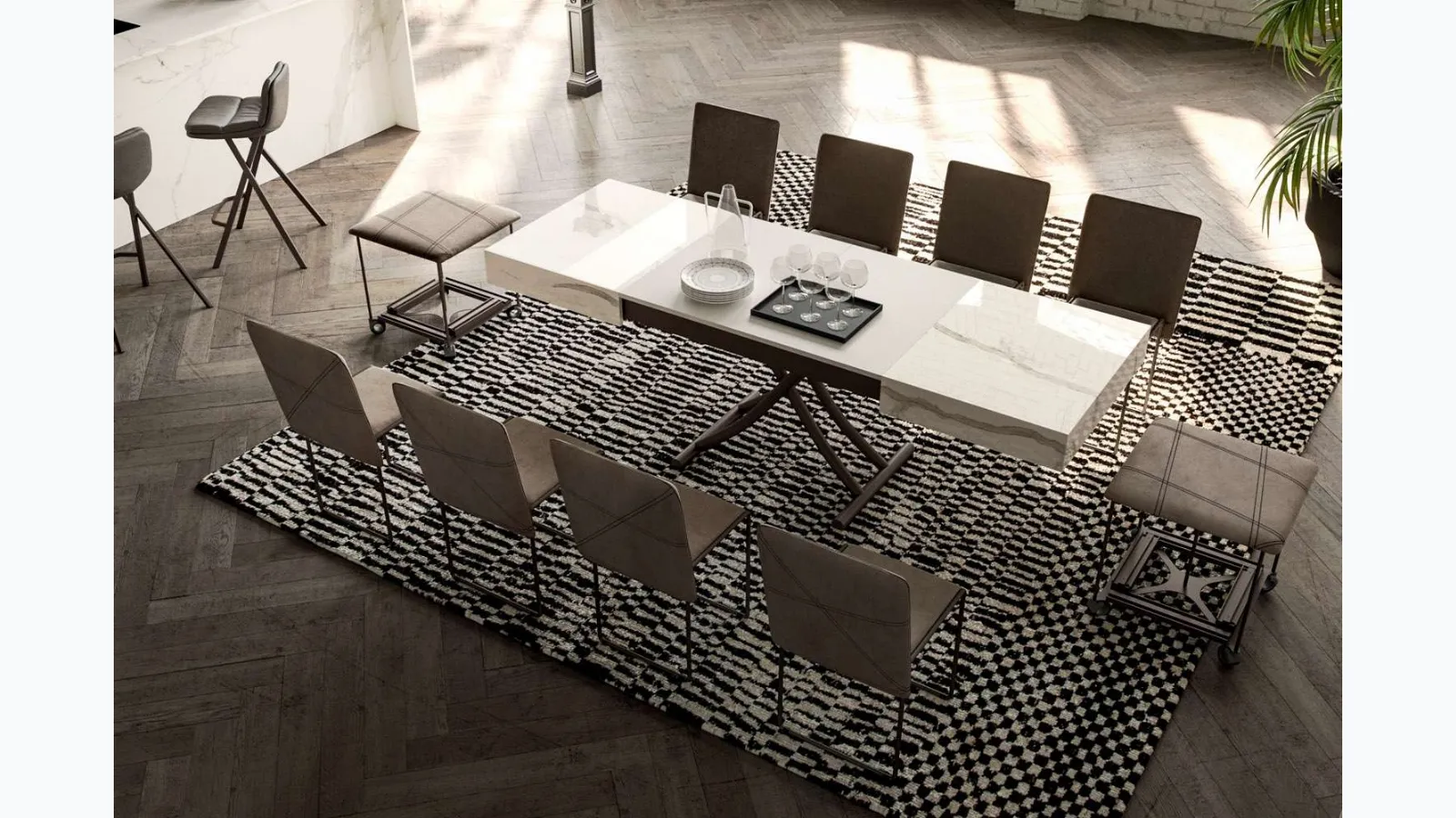 Transformable coffee table Box in marble glass by Ozzio.