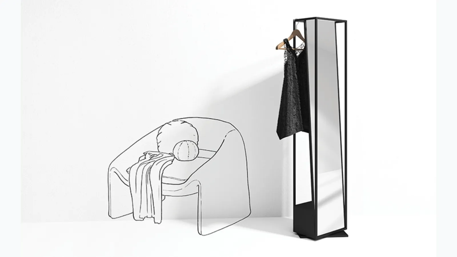 Mirror with coat rack Cage by Minotti Italy
