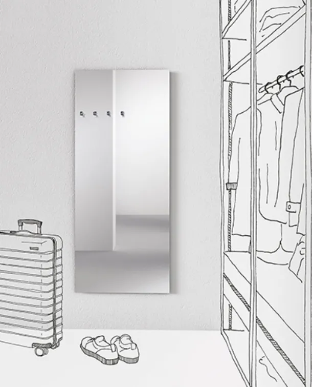 Chromed brass coat rack mirror with minimal design 