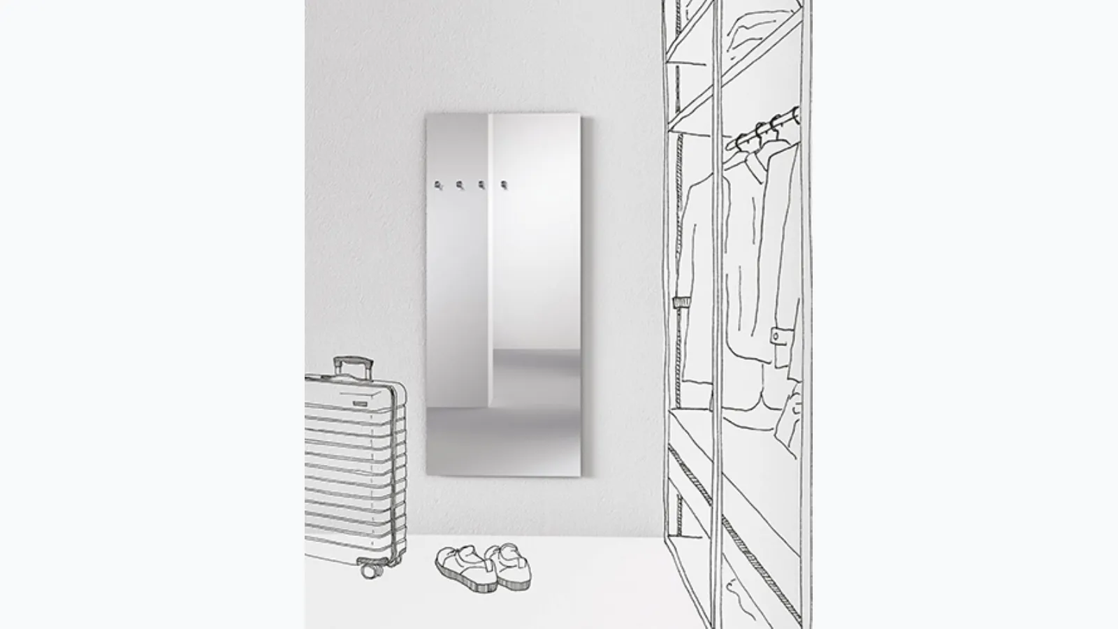Chromed brass coat rack mirror with minimal design 