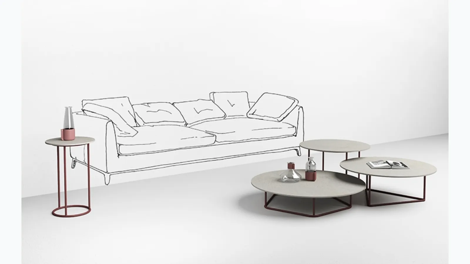 Tables with white concrete top Circus by Minotti Italia.