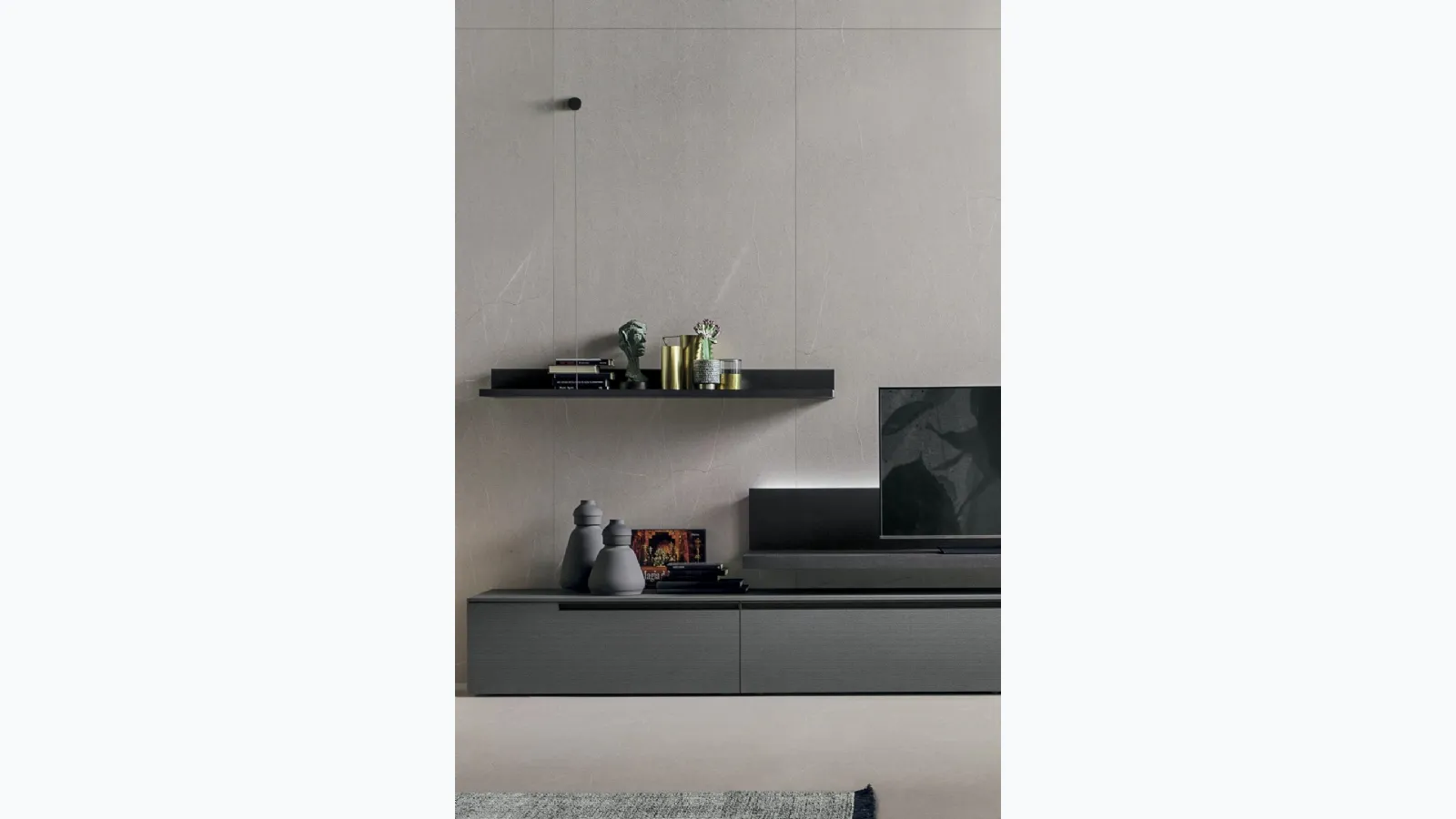 Elle & Filo shelves in carbon oak material by Tomasella.