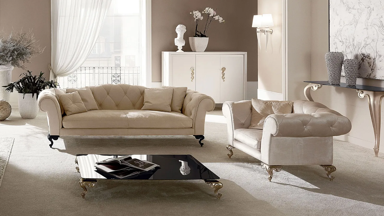 Low coffee table with glass top George by Cantori