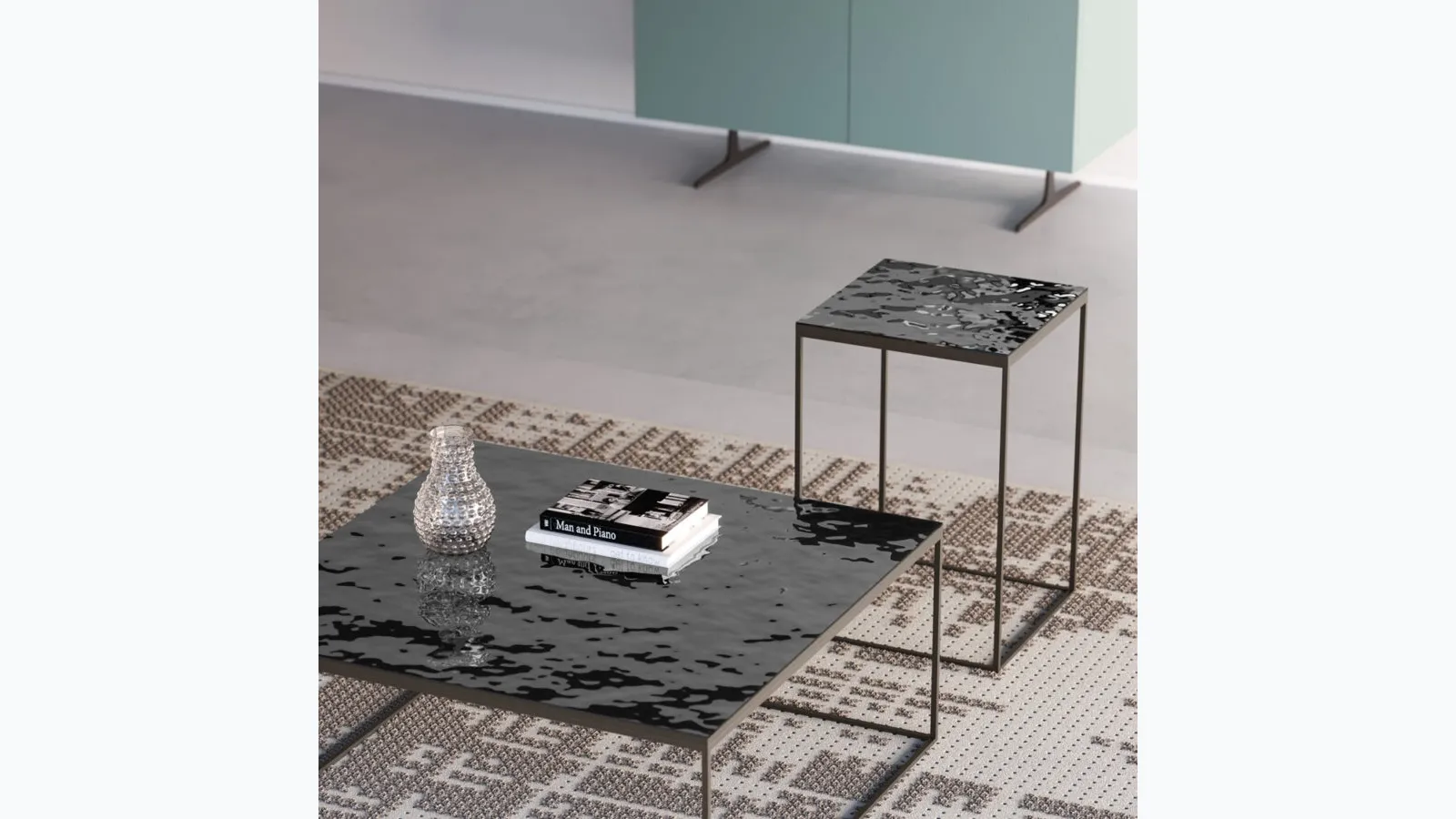 Glass coffee table Ginestra by Orme, hammered glass.