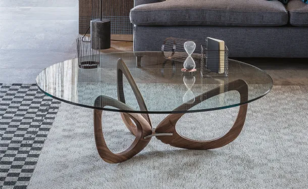 Glass coffee table with wooden base Helix by Cattelan Italia.