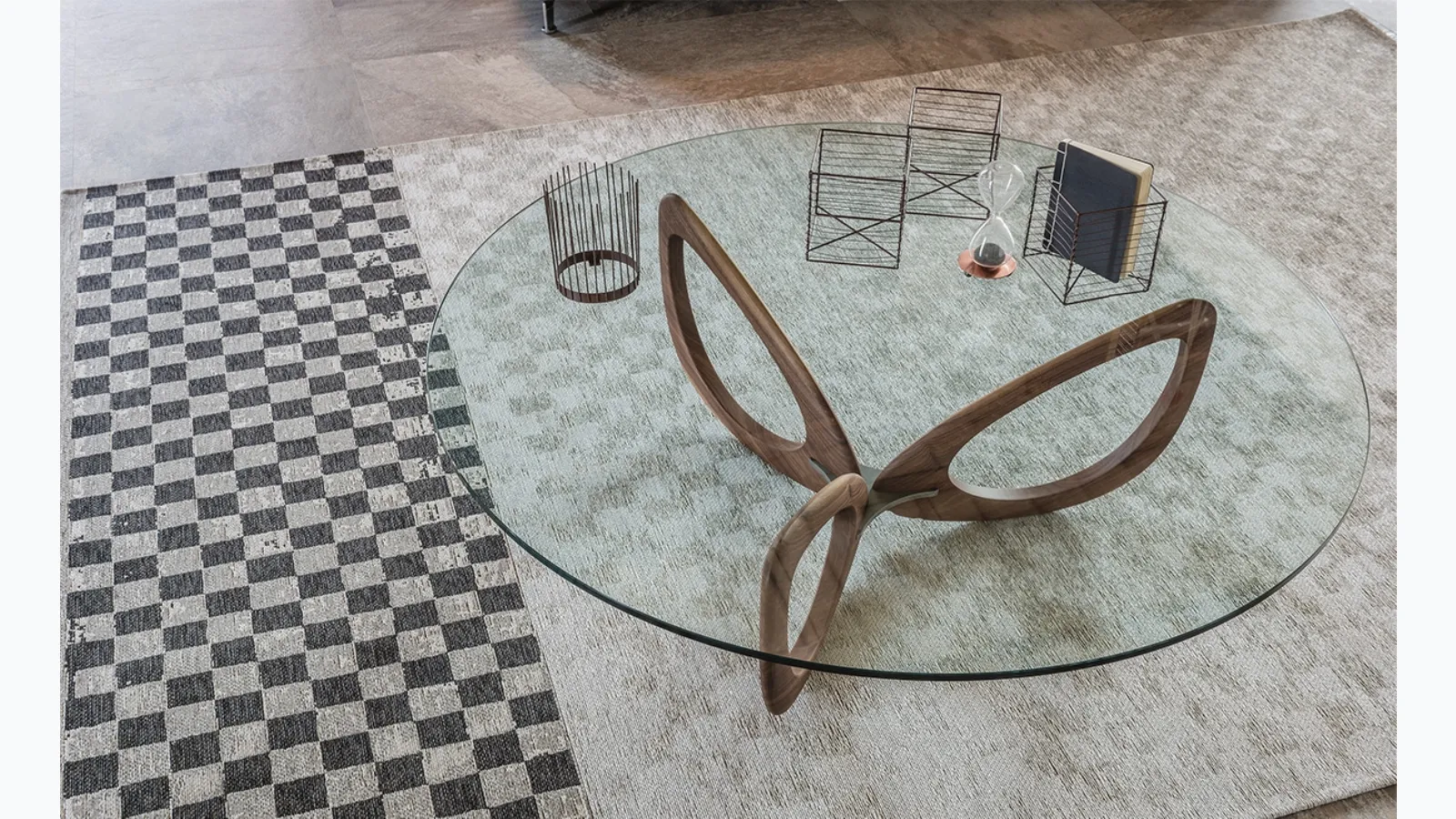 Glass coffee table with wooden base Helix by Cattelan Italia.