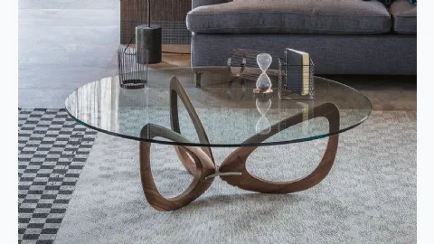 Glass coffee table with wooden base Helix by Cattelan Italia.