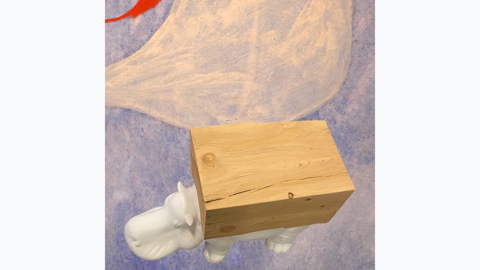 Hippo Wagon Wood pouf in wood and ceramic by Adriani e Rossi.