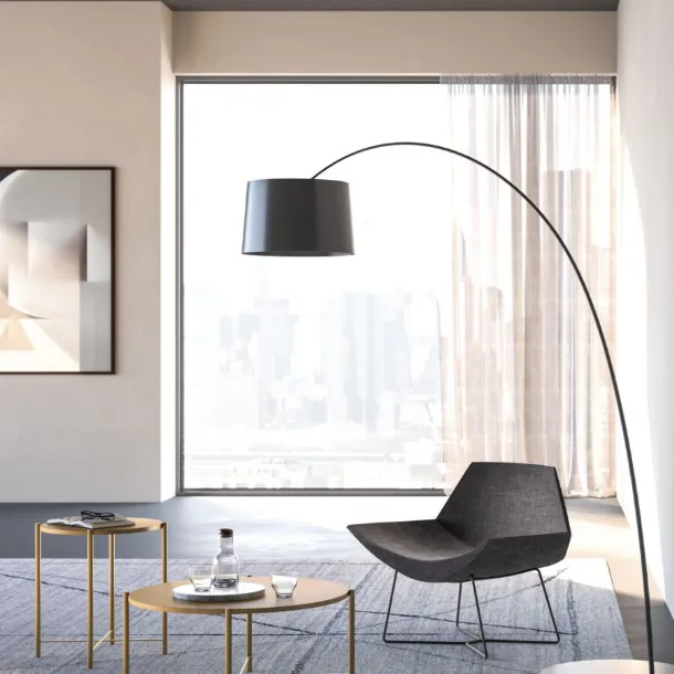 Round lacquered coffee table in Cumino Iris by Orme.