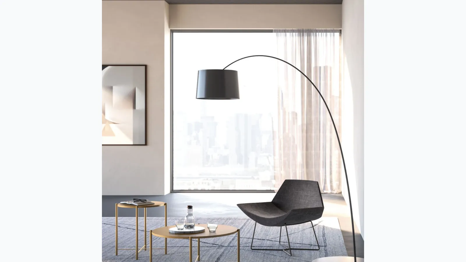 Round lacquered coffee table in Cumino Iris by Orme.