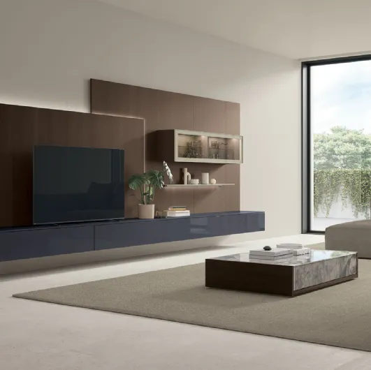 Kenzo coffee table in glass decor and textured oak by Tomasella