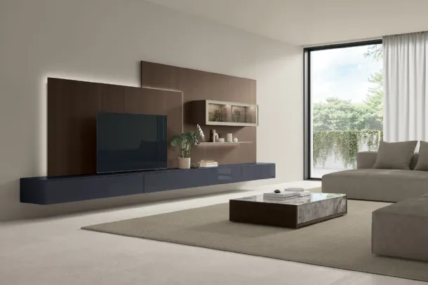 Kenzo coffee table in glass decor and textured oak by Tomasella