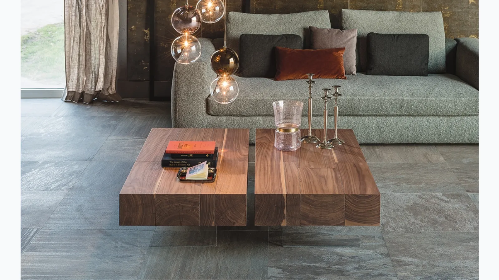 Walnut coffee table with transparent metacrylic legs by Cattelan Italia.