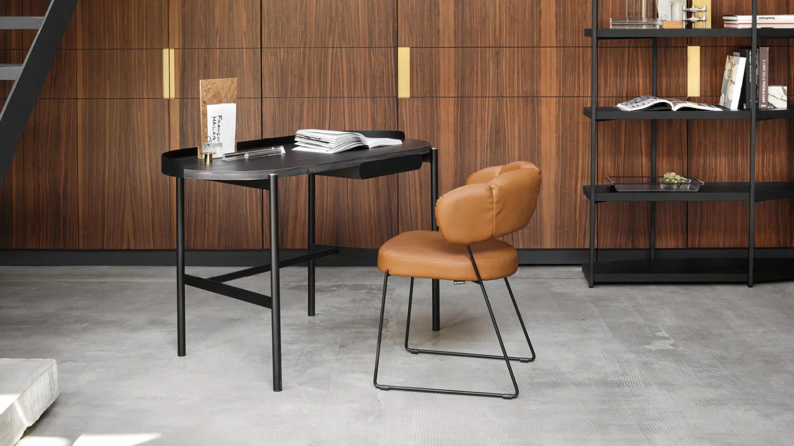Wooden desk with metal legs Madame by Calligaris.