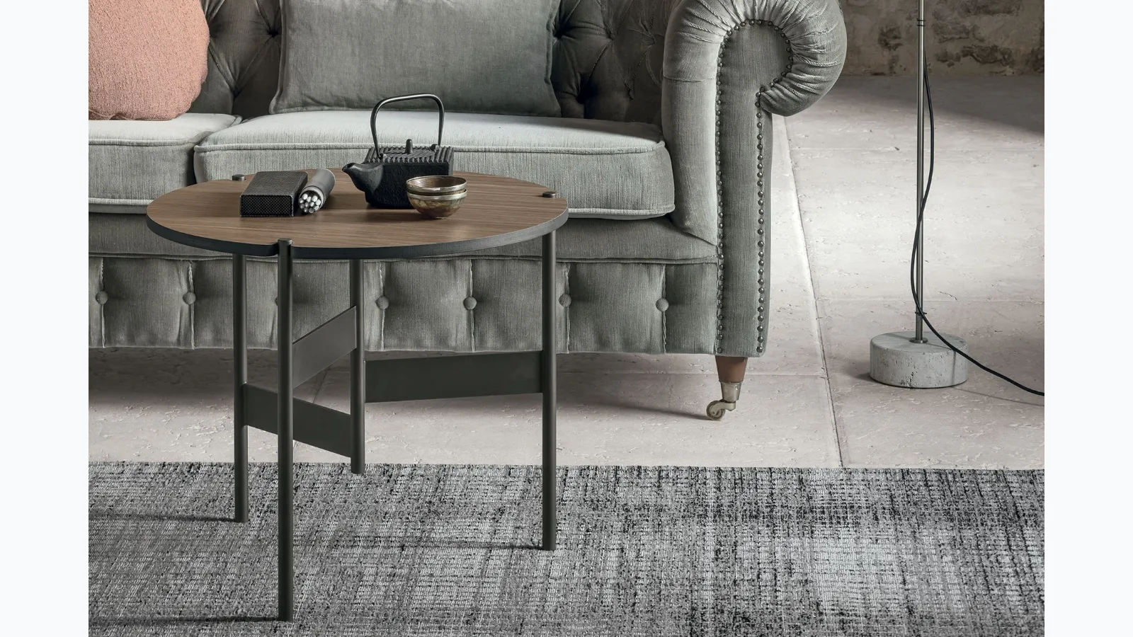 Coffee table with top in CDF amber walnut Moon by Tomasella