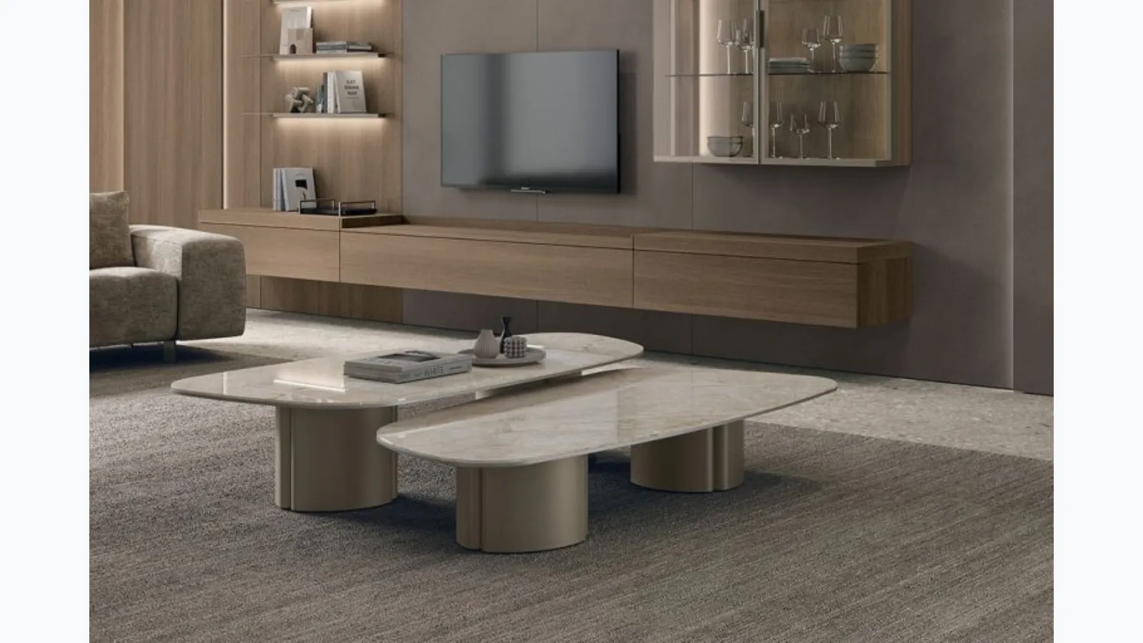 Nemo coffee table with a ceramic top by Tomasella