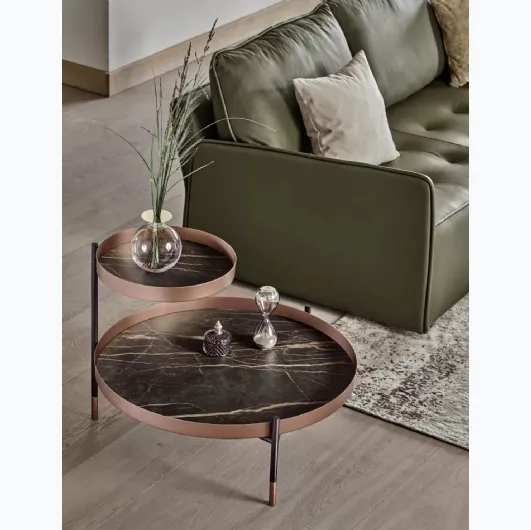 Planet coffee table with SuperMarble tops and lacquered steel structure by Bontempi.