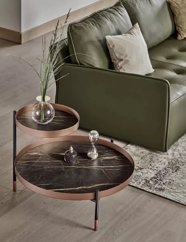 Planet coffee table with SuperMarble tops and lacquered steel structure by Bontempi.