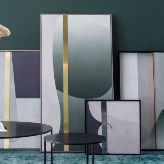 Textured painting with cement finish and decorative strip in stainless steel or brass Harmony Rectangular by Adriani and Rossi.