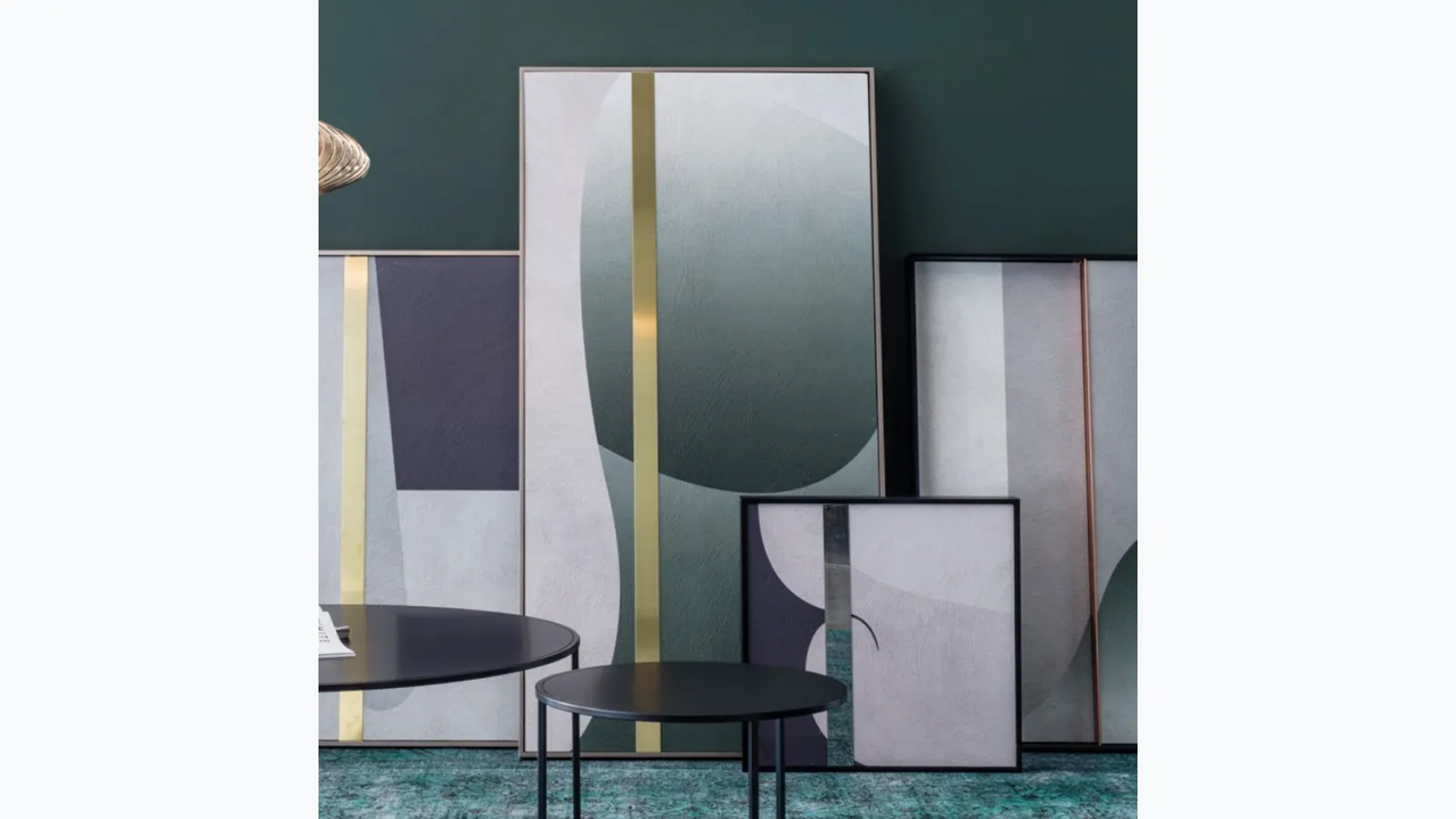 Textured painting with cement finish and decorative strip in stainless steel or brass Harmony Rectangular by Adriani and Rossi.