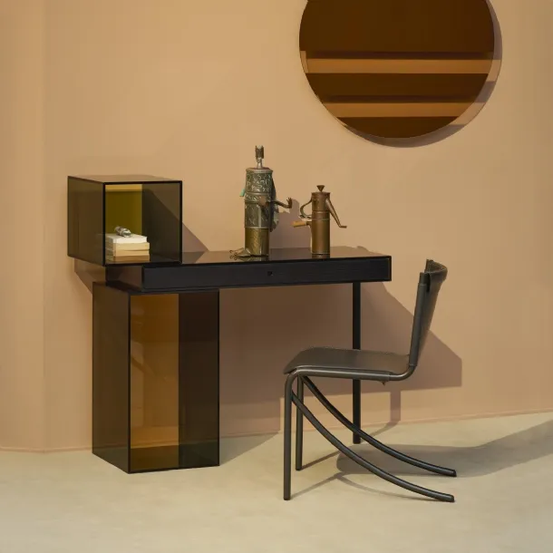 Ratio glass and wood writing desk by Glas Italia.