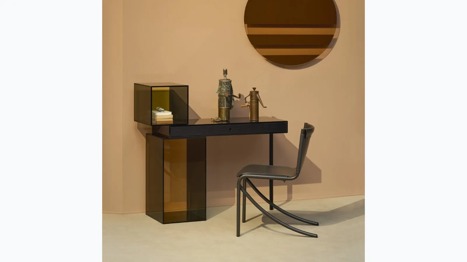 Ratio glass and wood writing desk by Glas Italia.