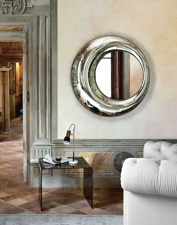 Glass-framed Rosy mirror with silvered glass backing by Fiam.