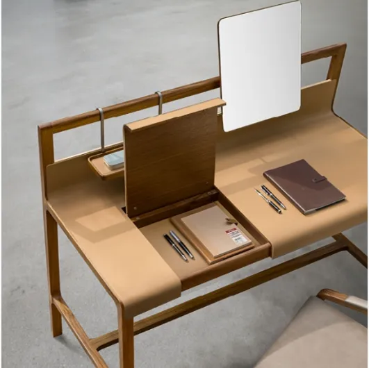 Solid wood Scribe desk with leather-covered top by Alivar.