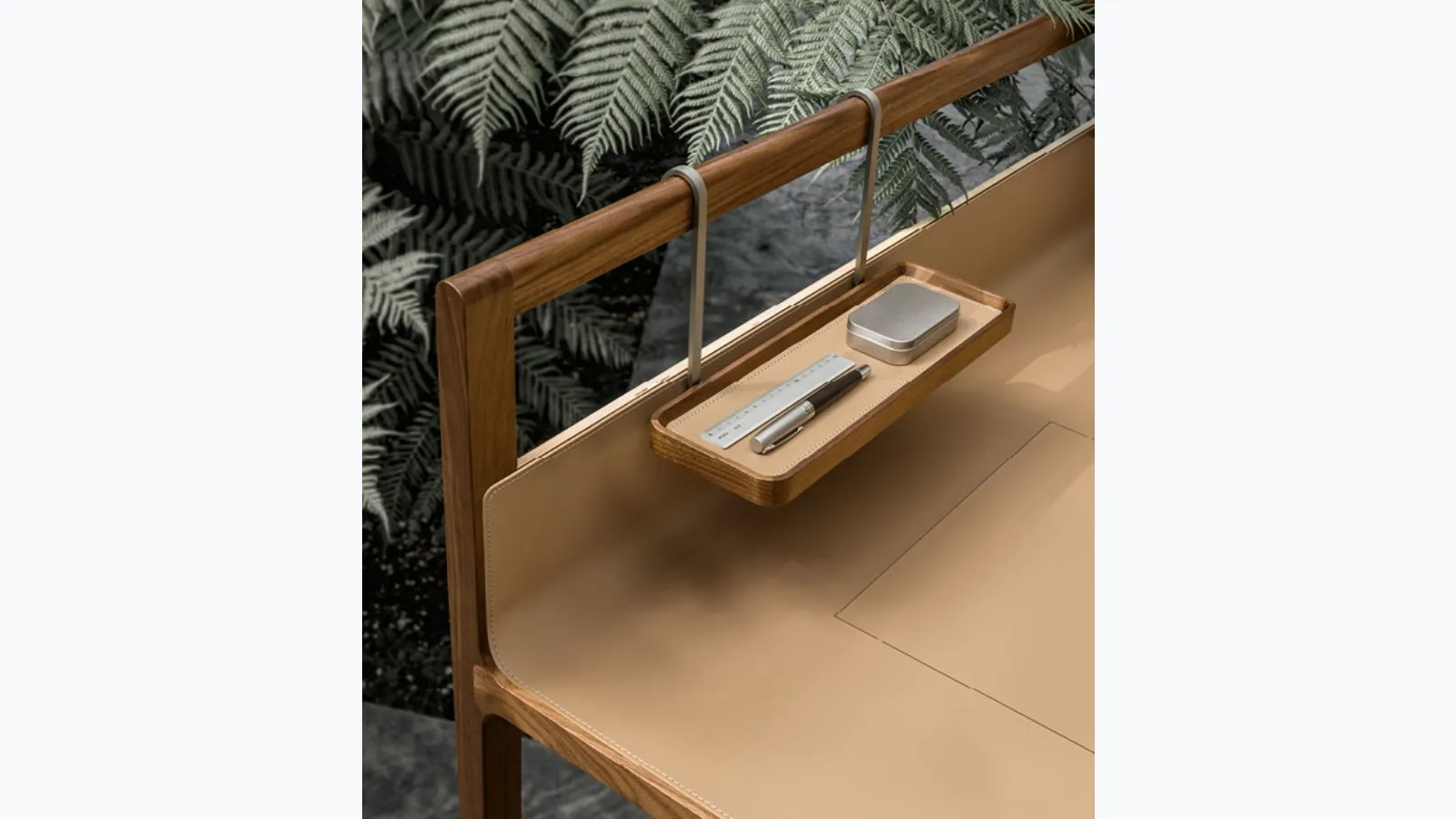 Scribe solid wood writing desk with leather top by Alivar.