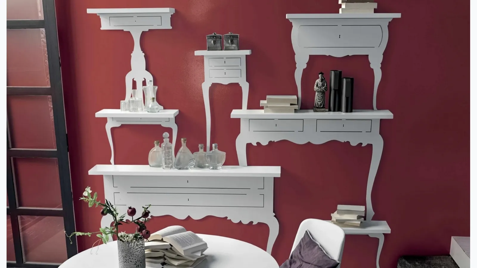 Design shelves Shape in chalk white lacquered by Tomasella