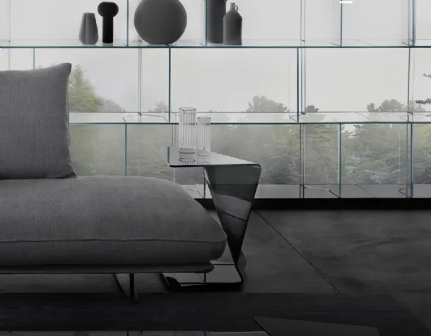 Sigmy coffee table in curved black glass by Fiam.