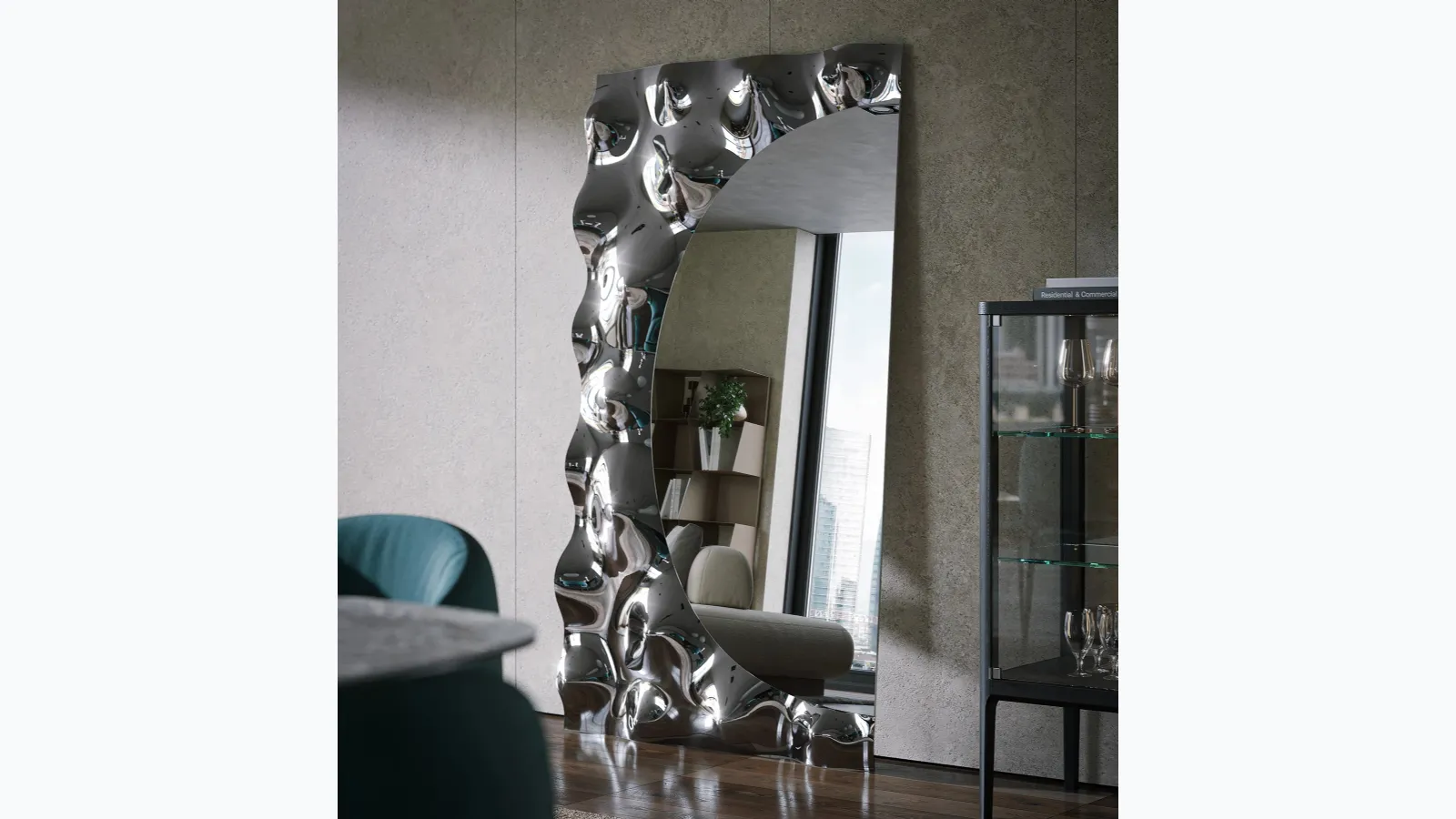 Design mirror with Aphrodite fused glass frame by Tonin Casa.