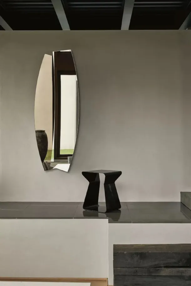 Molded silver and bronze Double mirror by Bontempi.